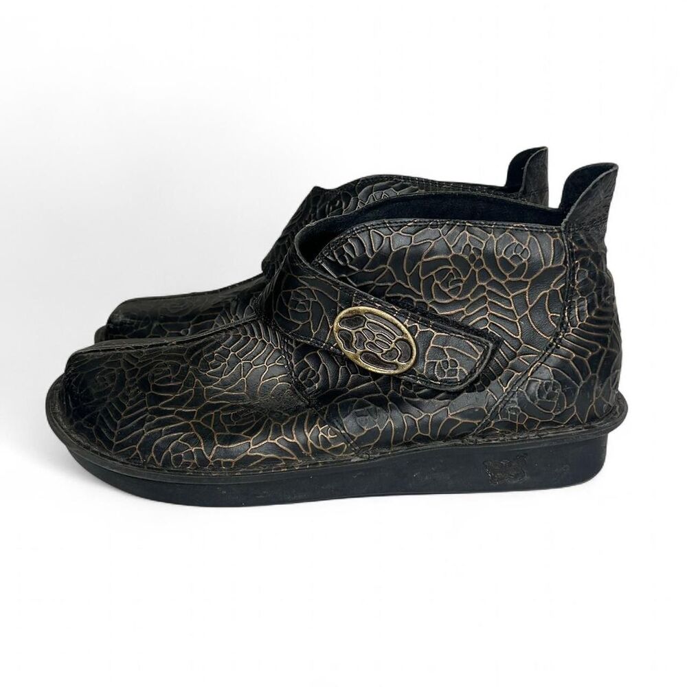 Alegria black leather clogs with rose pattern 42